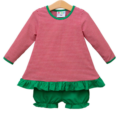 Ava Bloomer Set- Red Stripe & Green