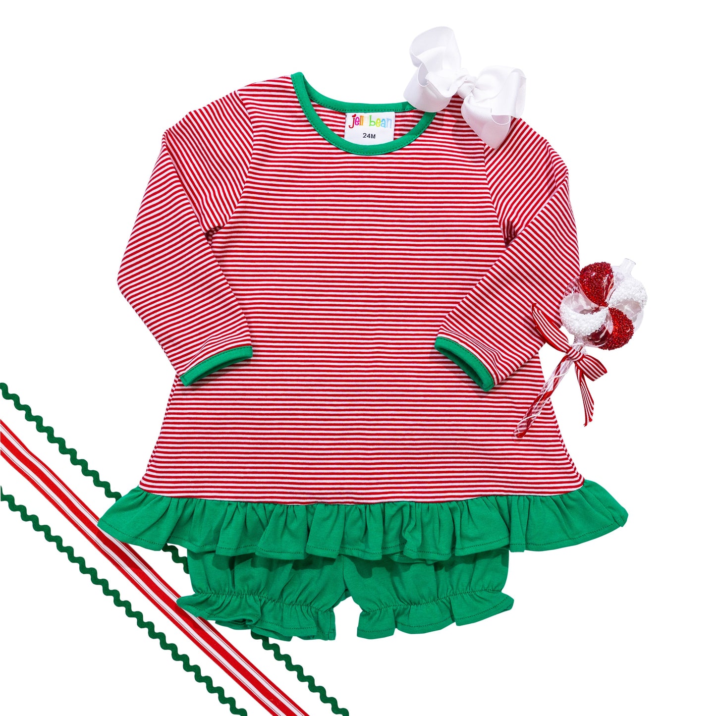 Ava Bloomer Set- Red Stripe & Green