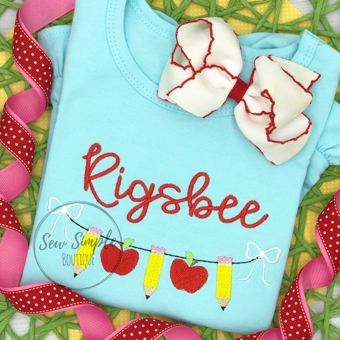 PENCIL & APPLE BUNTING W/ BOW